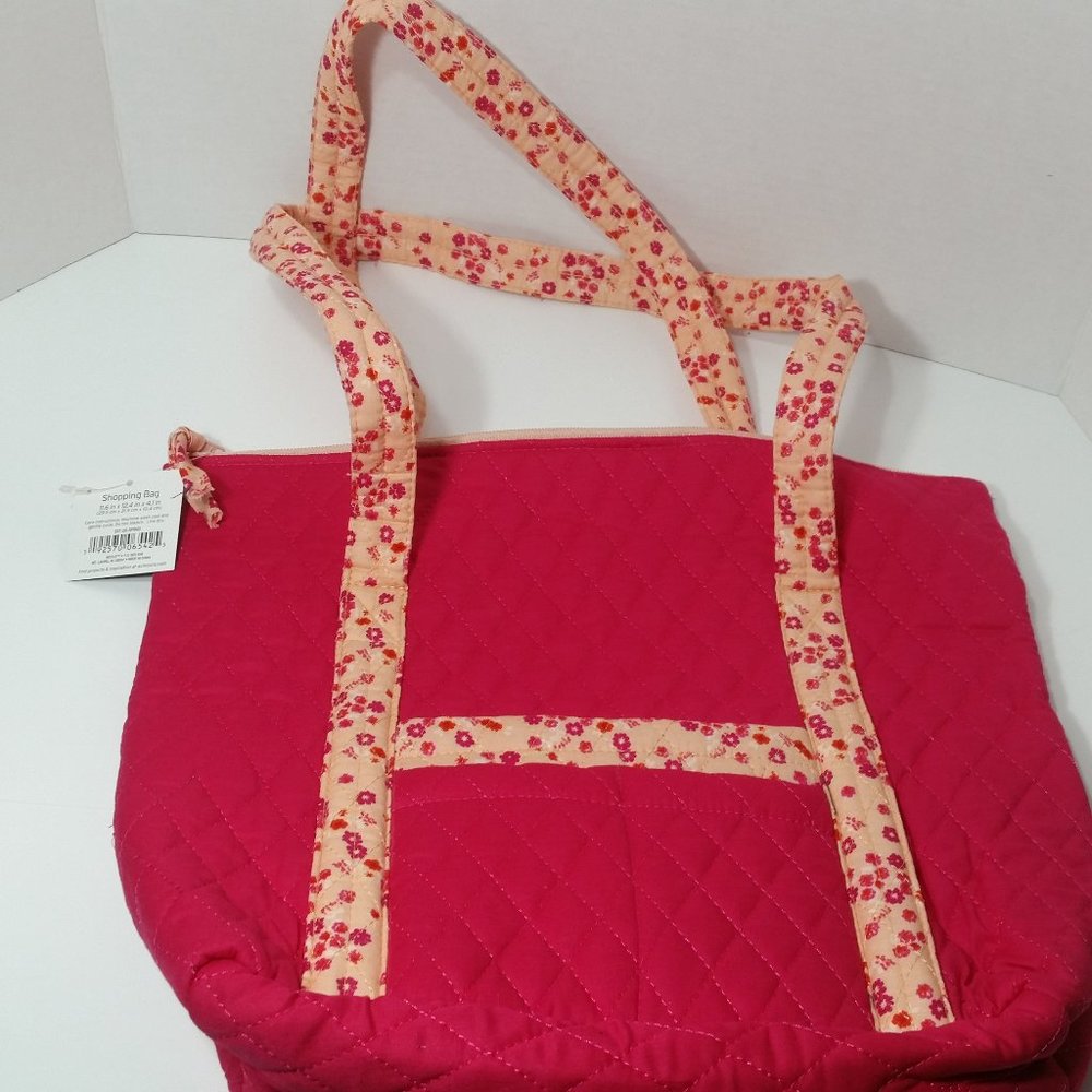 Quilted Zippered Bag Pink Peach Floral Travel Shopping Baby Gym